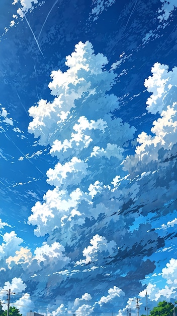 Blue Sky and White Clouds Anime Style Design