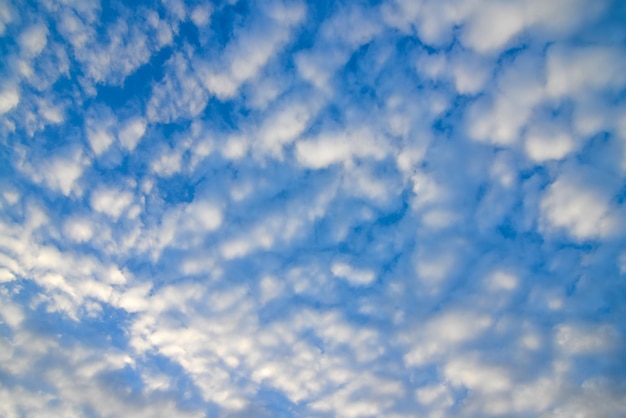 The blue sky and white fluffy clouds