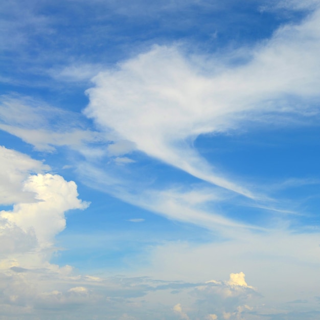 The blue sky and white fluffy clouds