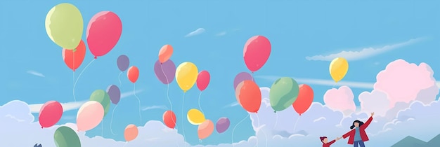 A blue sky with balloons floating in the air.