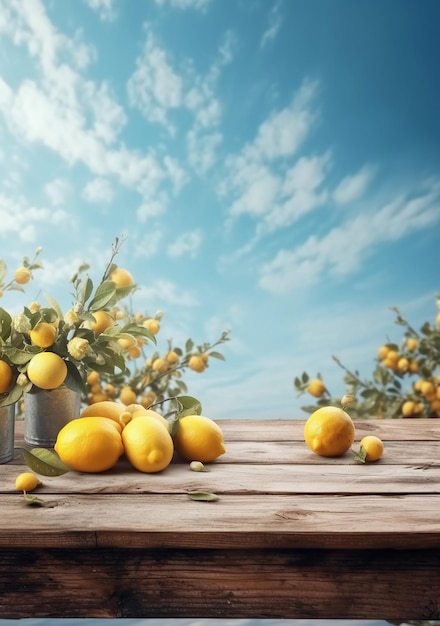 A blue sky with a bunch of lemons in a bucket