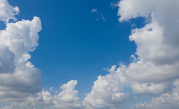 Blue sky with clouds background, summer time, beautiful sky