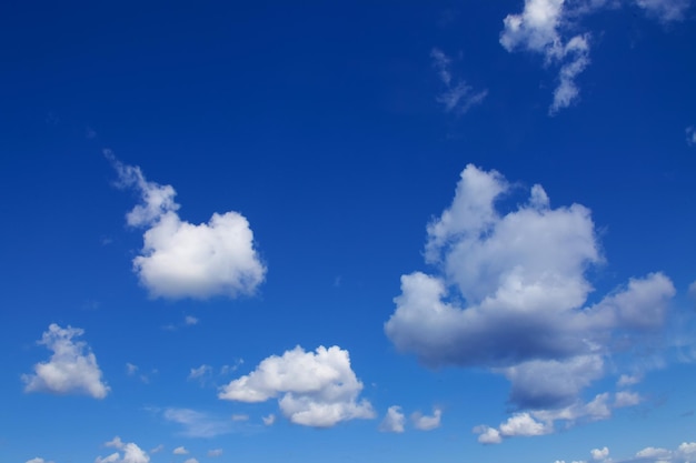 Blue sky with clouds closeup, summer day