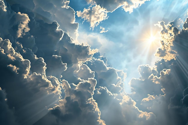 Blue sky with clouds and sun Nature background