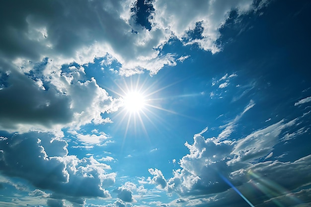 Blue sky with clouds and sun Nature background