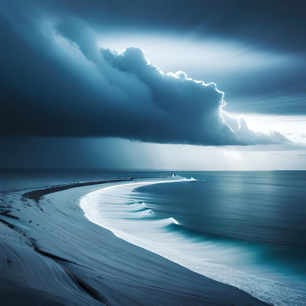 A blue sky with clouds and a white beach