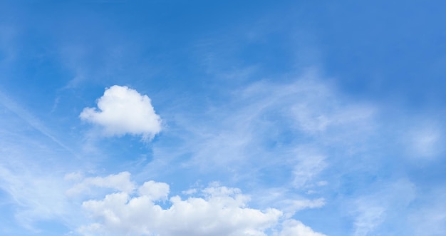 Blue sky with fluffy cloud Horizon banner beautiful nature skyline for Spring or Summer holiday background