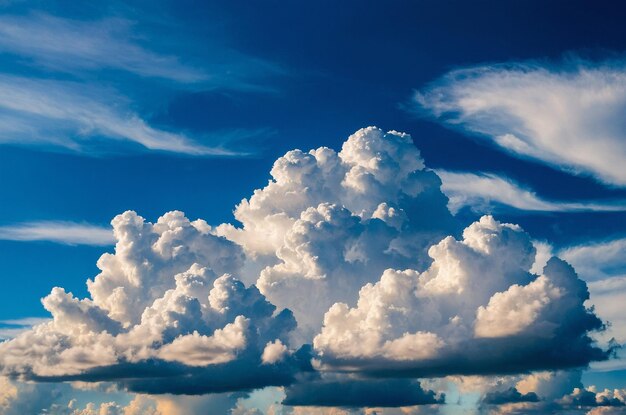 Blue sky with fluffy clouds and gentle light