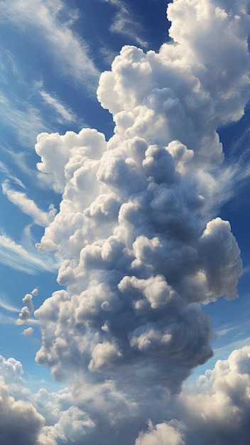 Blue sky with fluffy clouds and an upward motion