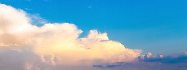 Blue sky with light clouds at sunset, panorama