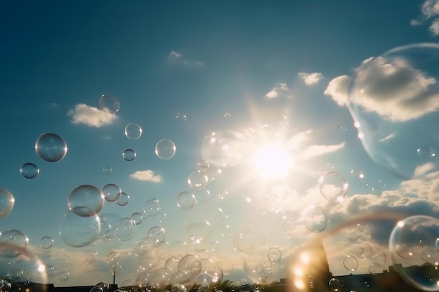 A blue sky with the sun shining through it