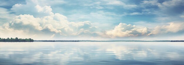 Blue sky with white clouds float over a calm lake