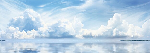 Blue sky with white clouds float over a calm lake