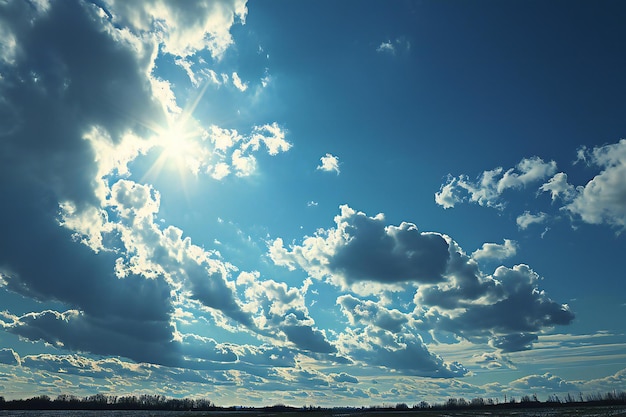 Blue sky with white clouds and sun nature background blue sky with white clouds and sun