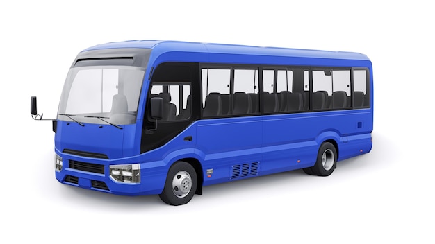 Blue Small bus for travel Car with empty body for design and advertising 3d illustration