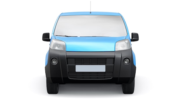 Blue Small commercial delivery van on a white background Courier delivery of orders 3d rendering