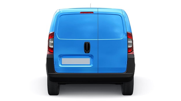 Blue Small commercial delivery van on a white background Courier delivery of orders 3d rendering