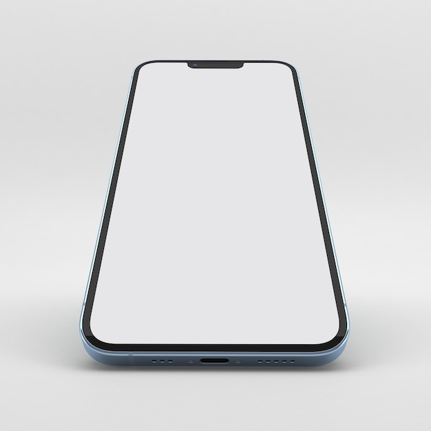 Blue Smartphone Front Side In White Background