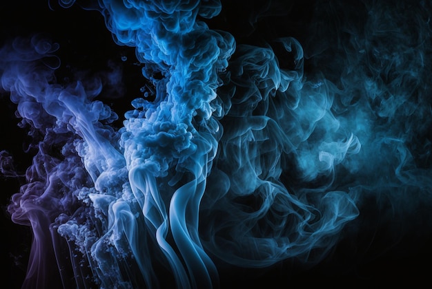 Blue smoke background on dark background generative ai