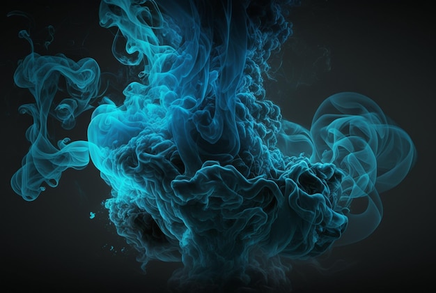 Blue smoke background on dark background generative ai