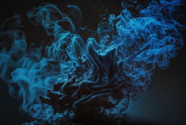 Blue smoke background on dark background generative ai