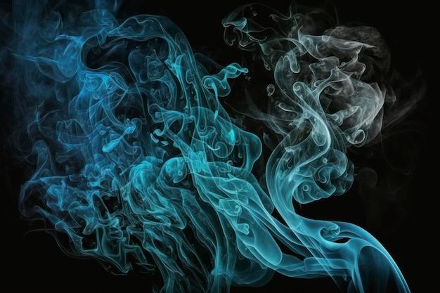 Blue smoke on the black background