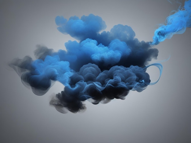 Blue smoke cloud on grey background