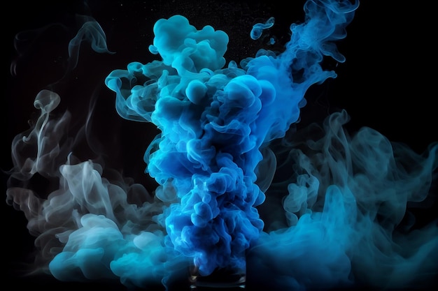 Blue smoke dispersion on a black backgroundgenerative ai