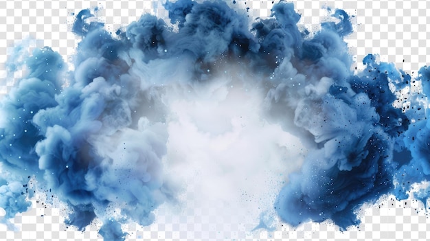 Photo blue smoke explosion frame with transparent background ai generated