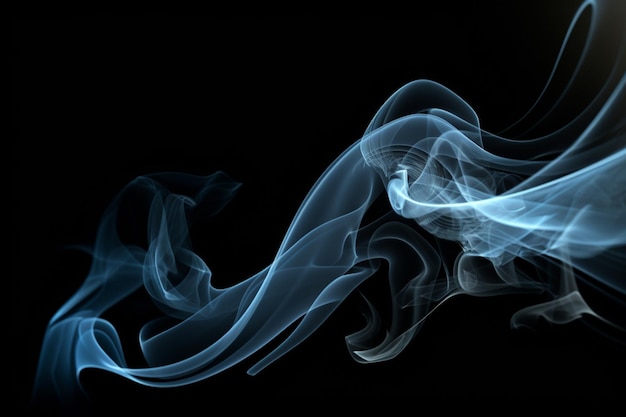 A blue smoke trail against a black background