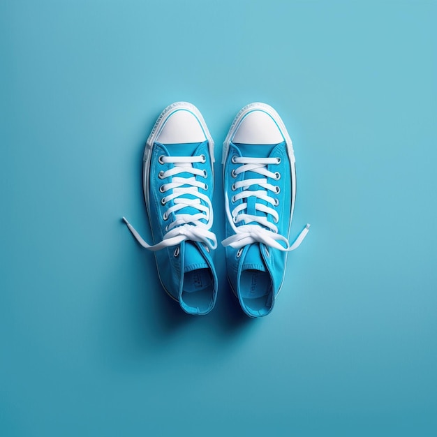 Blue sneaker on a blue flat Background, simple clean and minimalist