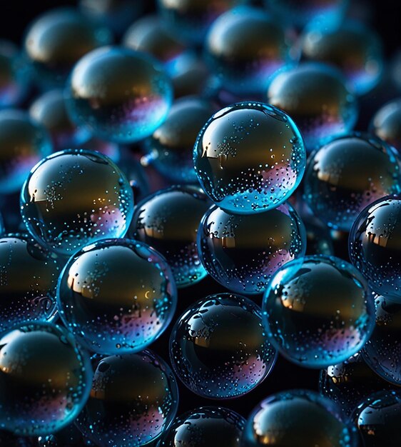 Photo blue soap bubbles with magical glitters