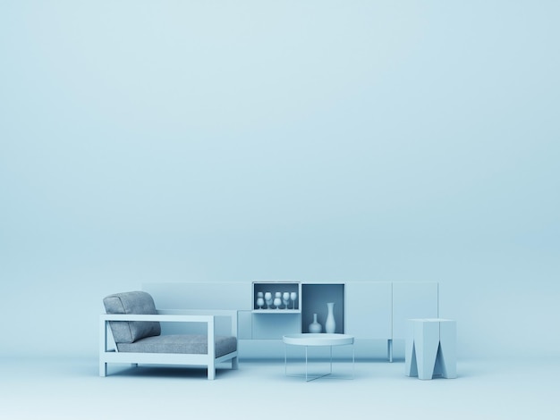 Photo blue sofa and console with decoration3d rendering