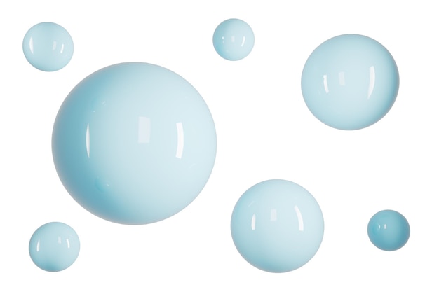 Blue sphere flying balls on white background 3d render