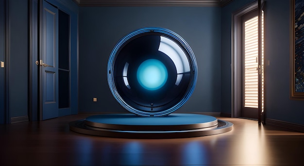 A blue sphere with a blue circle in the middle.