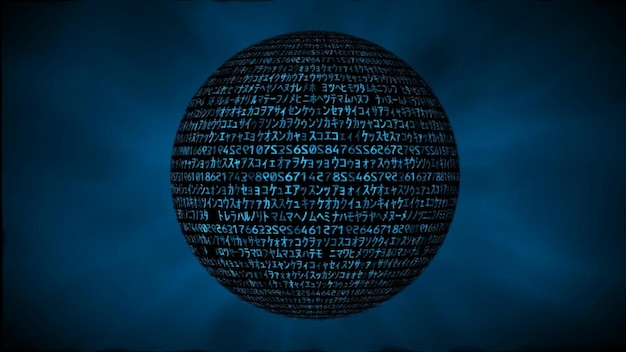 A blue sphere with numbers on it and the word data on it.