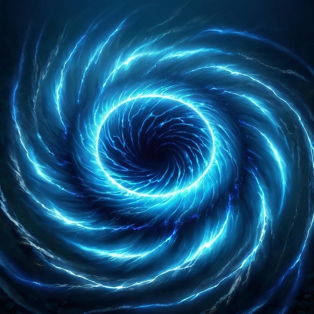 a blue spiral with a blue and black background with a blue spiral design