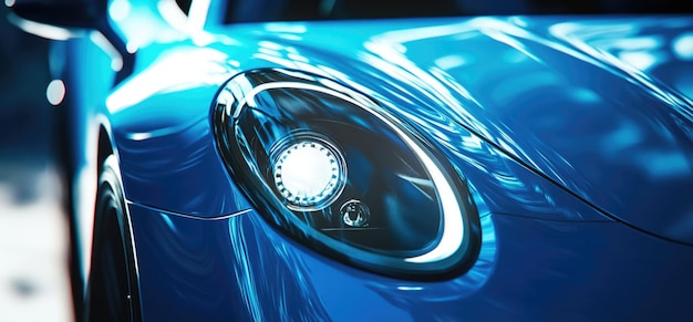 A blue sports car headlight isolated on a white background