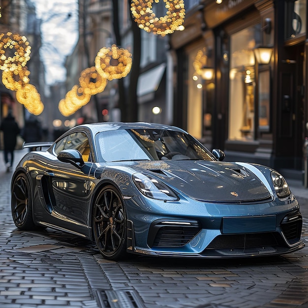 Photo a blue sports car with the number 2 on the front is parked on a street