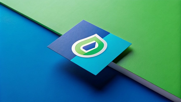 a blue square with a green symbol on it