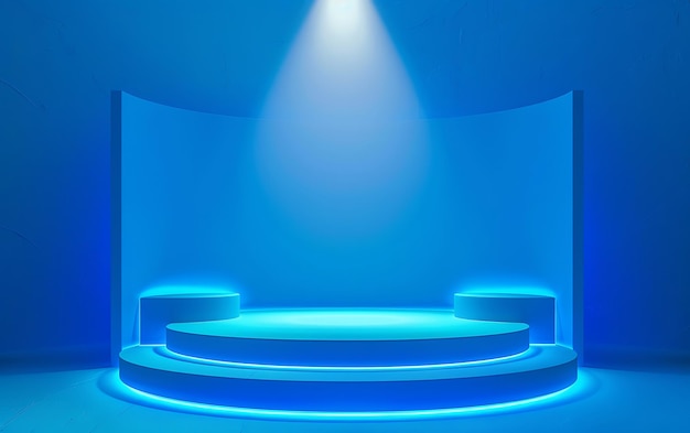 a blue stage with a light on it and a blue light on the bottom