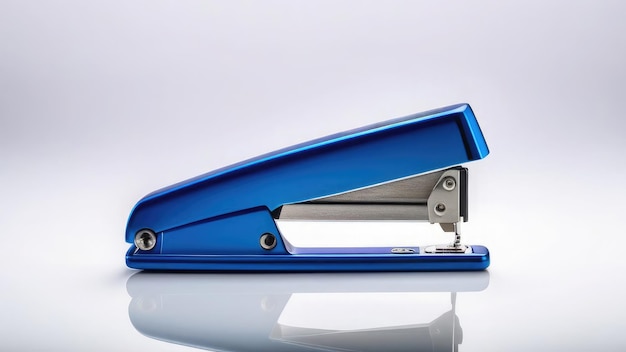 Blue stapler tool for business school and office on white isolated background