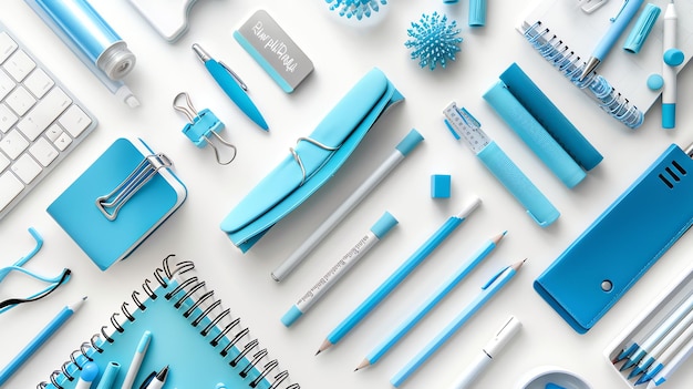 Blue stationery on a white background