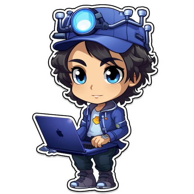 blue sticker boy system engineer professional with tshirt