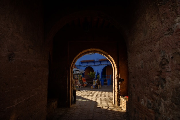 Blue street and houses in Chefchaouen Morocco