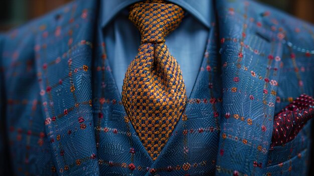 Photo a blue suit with a tie that has a pattern on it