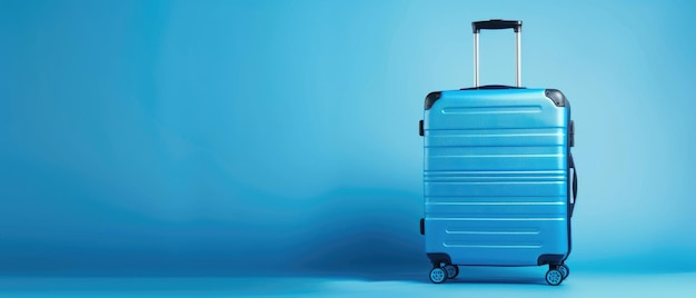 Blue suitcase on a blue background