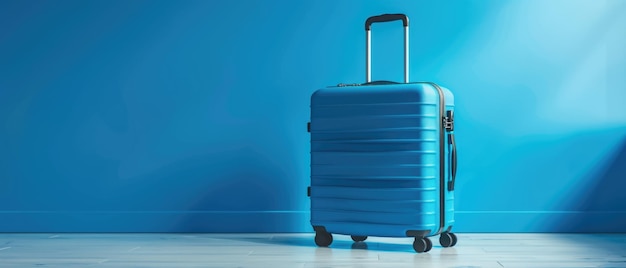 Blue suitcase on a blue background