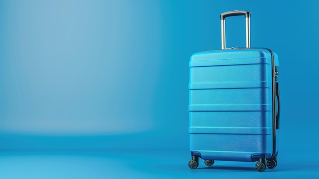 Blue suitcase on a blue background