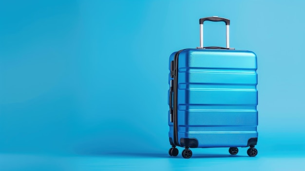 Blue suitcase on a blue background